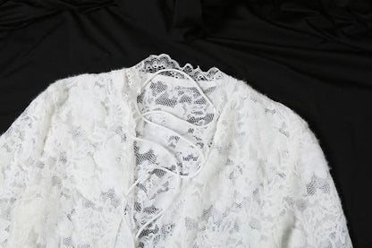 Long sleeve lace cross front slit maxi dress