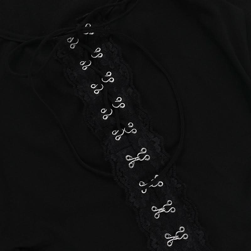 Halter long sleeve button self tie top