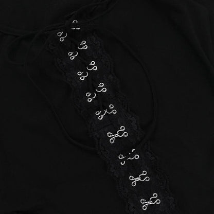 Halter long sleeve button self tie top