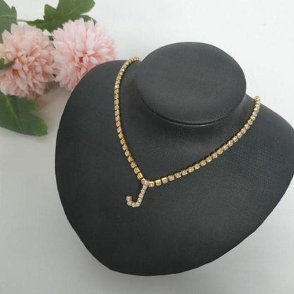 Initials pendant rhinestone chocker