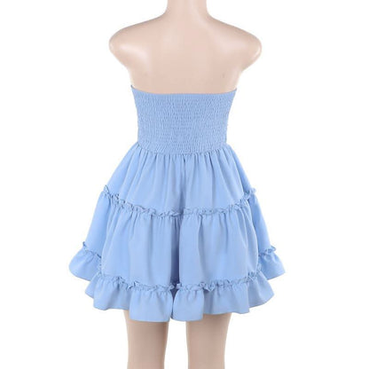 Smocked ruffle bustier tube mini dress
