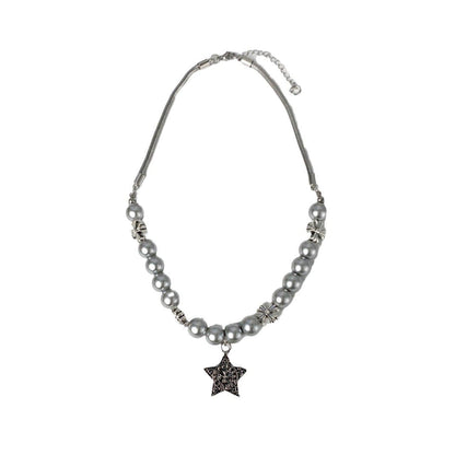 Star pendant faux pearl choker necklace