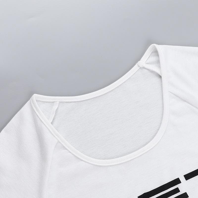 Short sleeve “WET” ruffle u neck top