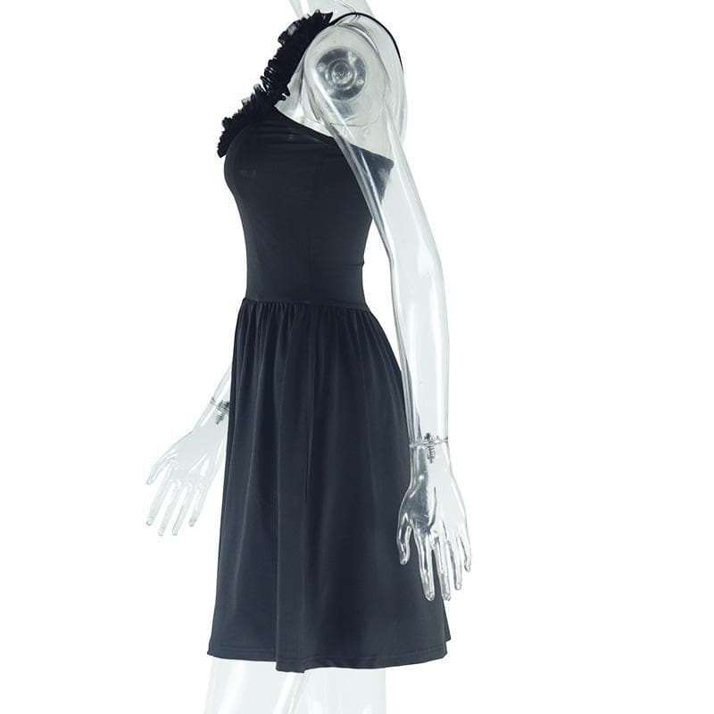 One shoulder ruffle hollow out ruched cami cut out mini dress