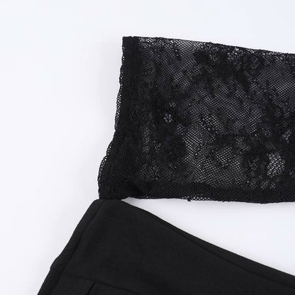One shoulder long sleeve patchwork lace top