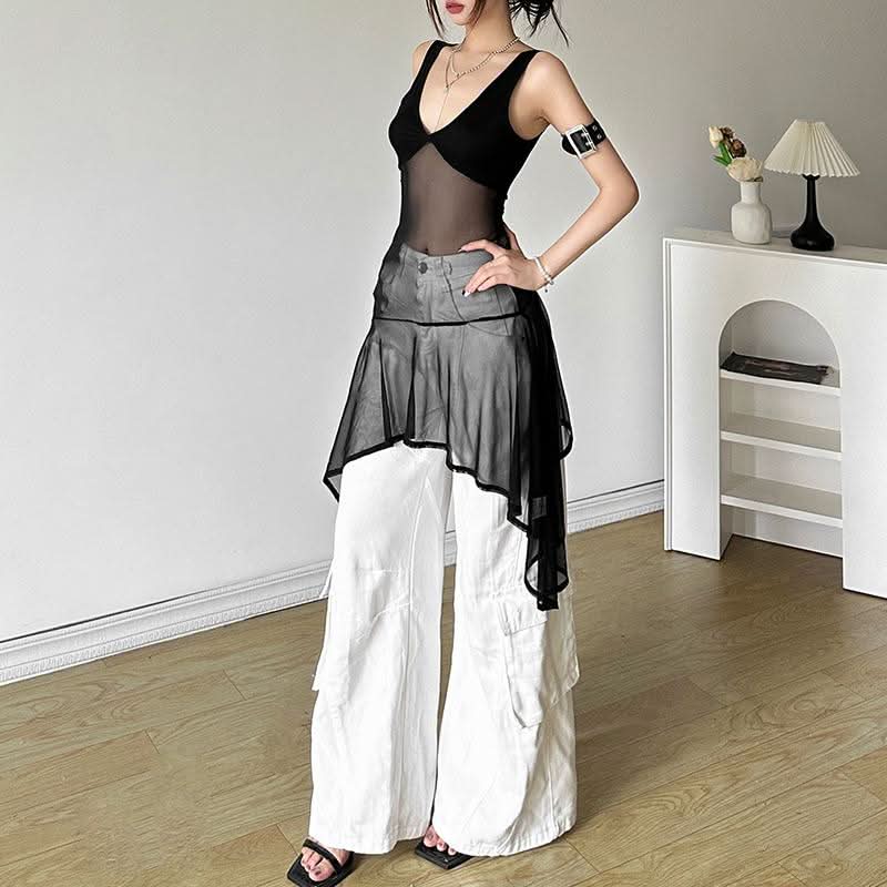 V neck mesh cami top