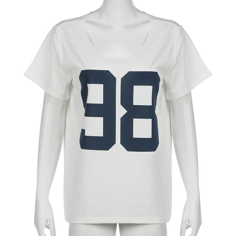 Short sleeve round neck "98" print top