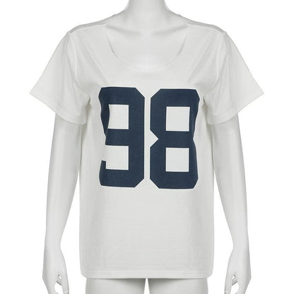 Short sleeve round neck "98" print top