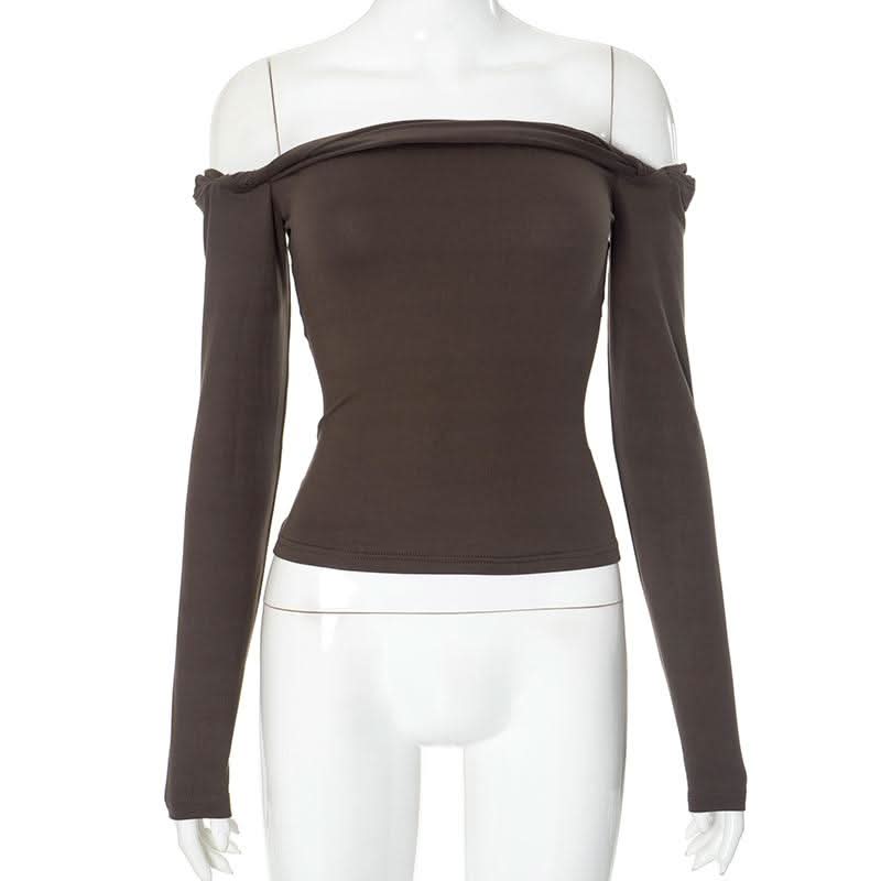 Off shoulder long sleeve backless solid top