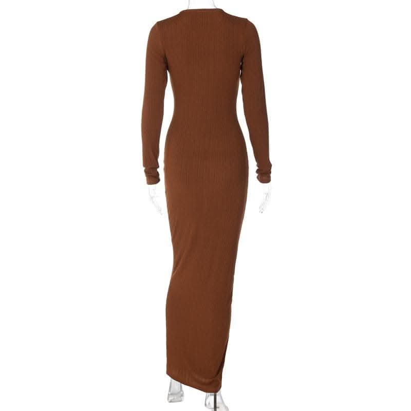 Long sleeve solid round neck maxi dress-final-sale