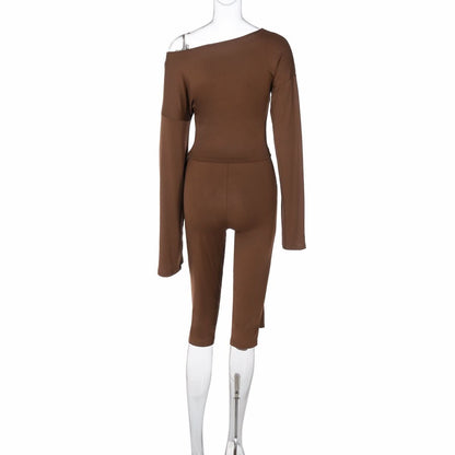 Irregular long sleeve medium rise solid pant set