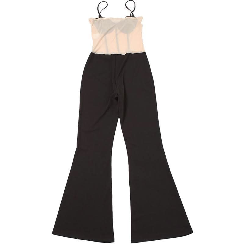 Beaded mesh patchwork cami jumpsuit