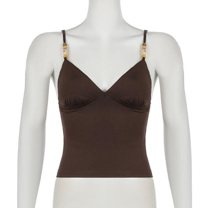 V neck backless beaded cami top