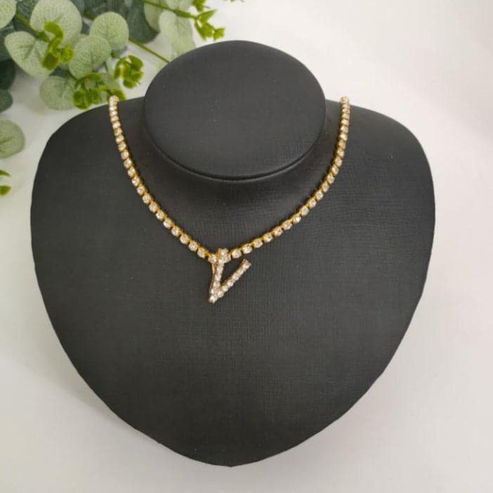 Initials pendant rhinestone chocker