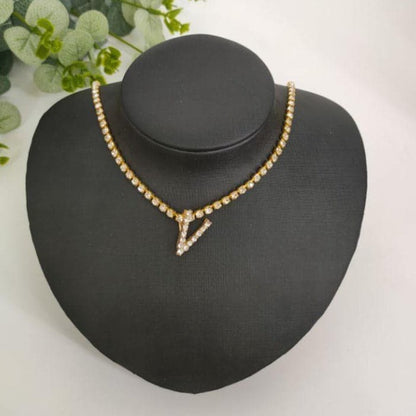 Initials pendant rhinestone chocker
