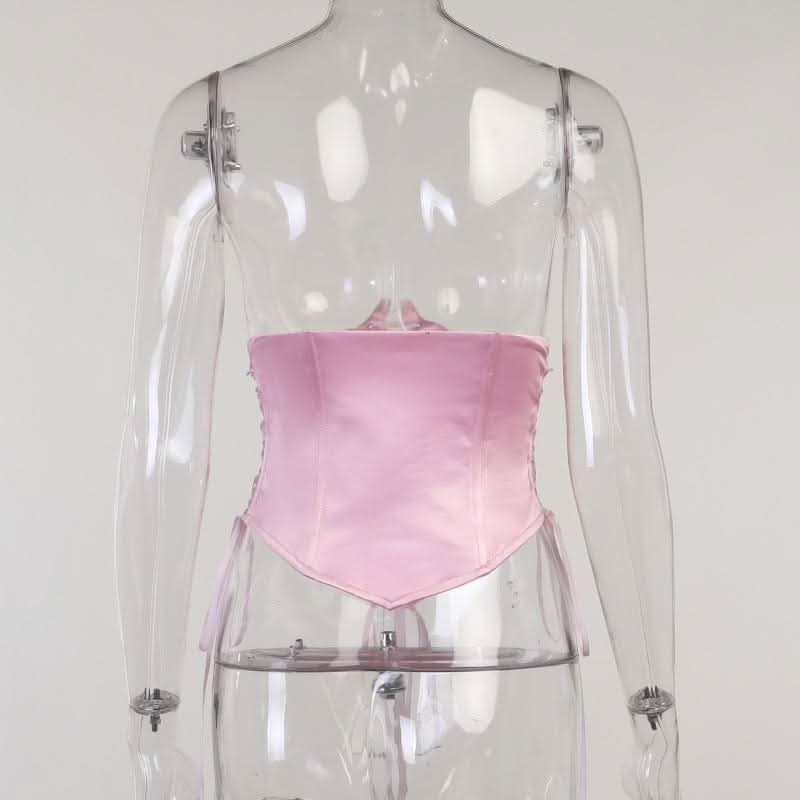 Lace up self tie solid corset top