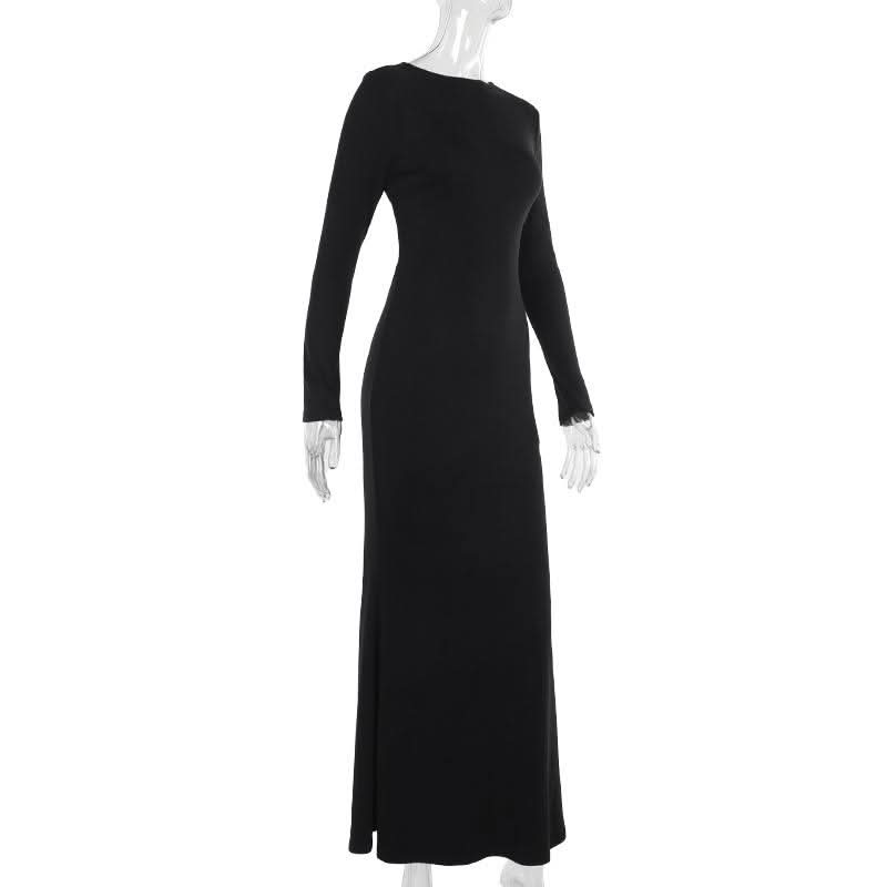 Long sleeve hollow out buckle crewneck cut out maxi dress