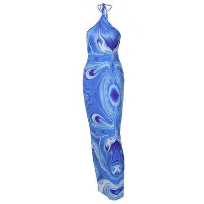 Halter tie back slit tie dye maxi dress