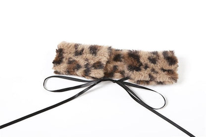 Fluffy leopard print patchwork button zip-up cami mini dress