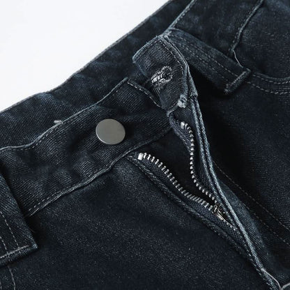 Button zip-up pocket contrast low rise jeans