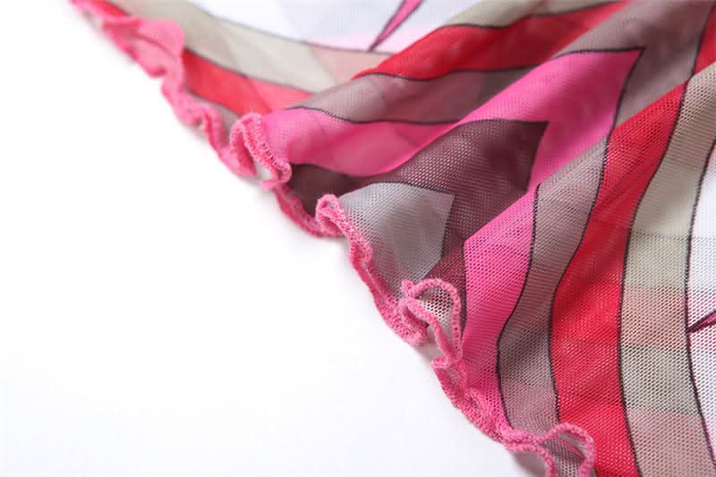 Long sleeve ruffle abstract mesh maxi dress