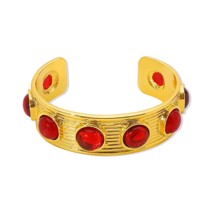 Rhinestone ribbed metal contrast bracelet