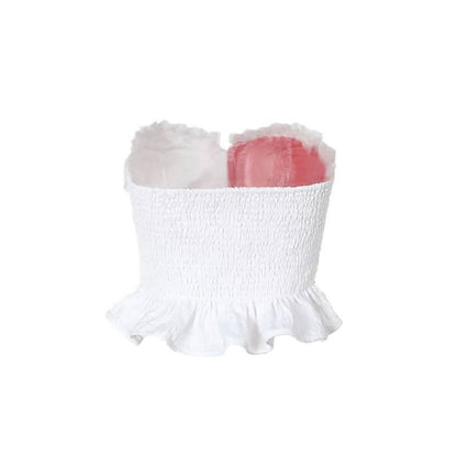 Sweetheart neck contrast button ruffle tube top