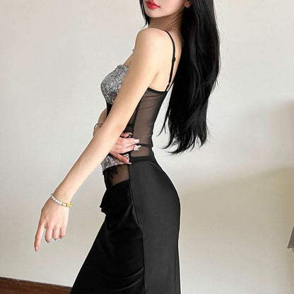 Glitter v neck mesh backless cami top