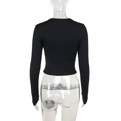 Long sleeve hollow out crop cut out top