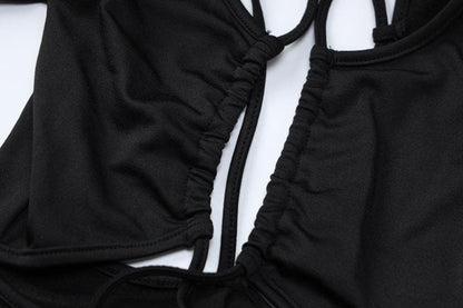 Cross front long sleeve hollow out lace up solid jumpsuit - Final Sale