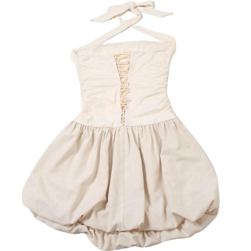 Halter cross front lace up mini dress