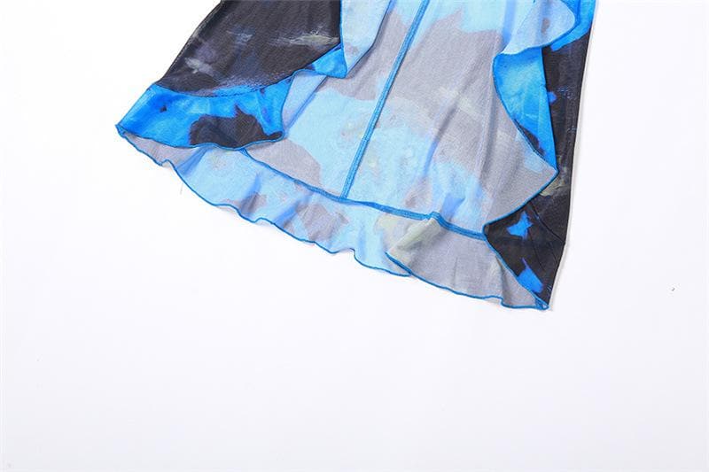 Self tie halter lace hem irregular backless contrast maxi dress