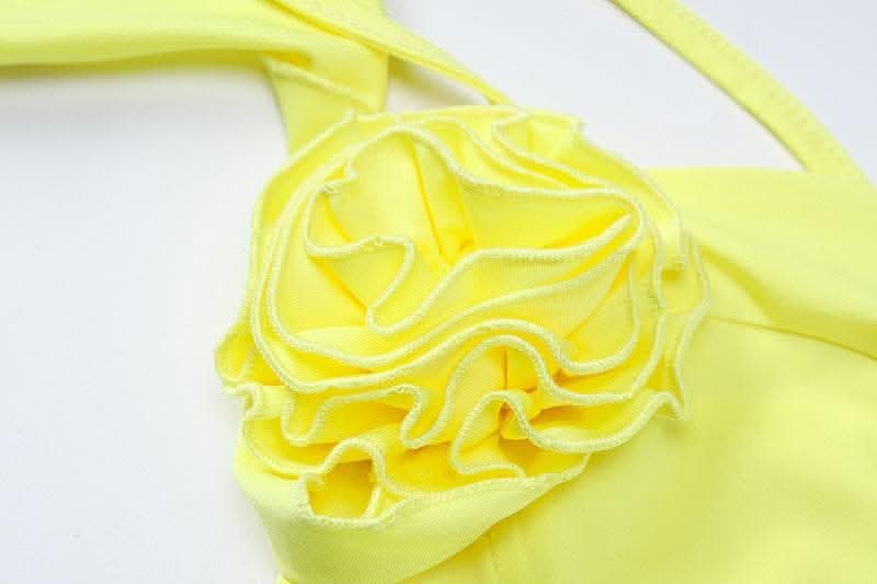 Flower applique solid ruffle ribbon cami mini skirt set-final-sale