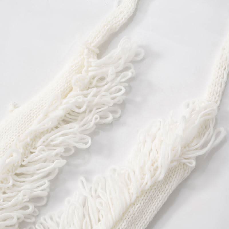 Halter self tie tassels knitted backless mini dress