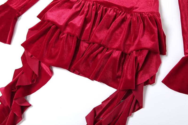 Halter long sleeve off shoulder velvet mini dress