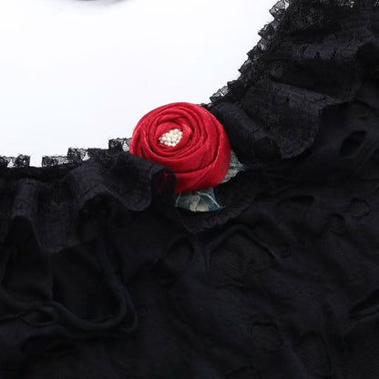 Lace irregular flower applique cami mini dress