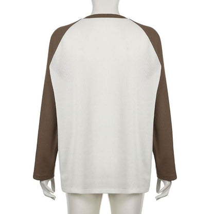 Crewneck long sleeve contrast letter print top
