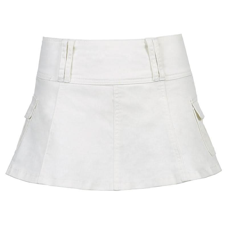 Denim pleated zip-up mini skirt