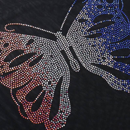Round neck short sleeve butterfly pattern beaded crop top