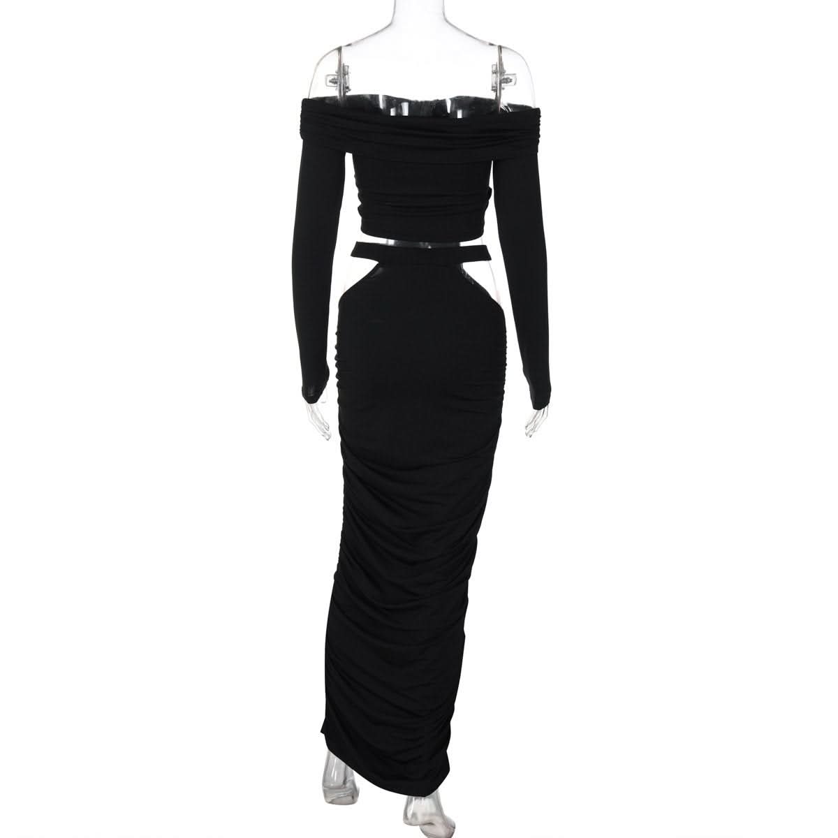 Off shoulder long sleeve hollow out cut out maxi dress