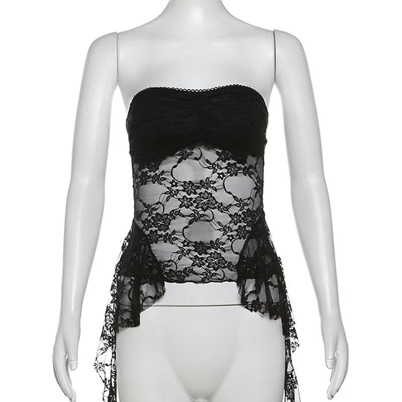Ruffle lace backless solid tube top