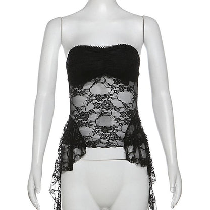 Ruffle lace backless solid tube top
