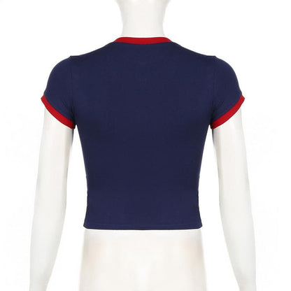 Short sleeve stitch numeral print top