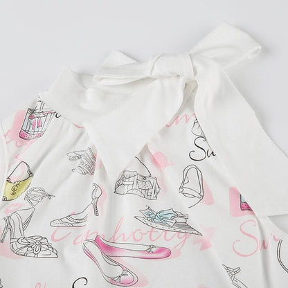 Sleeveless bowknot print crop top
