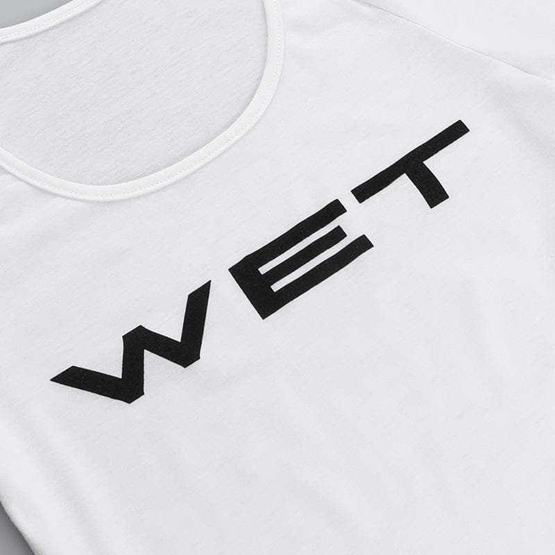 Short sleeve “WET” ruffle u neck top