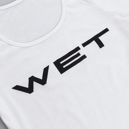 Short sleeve “WET” ruffle u neck top