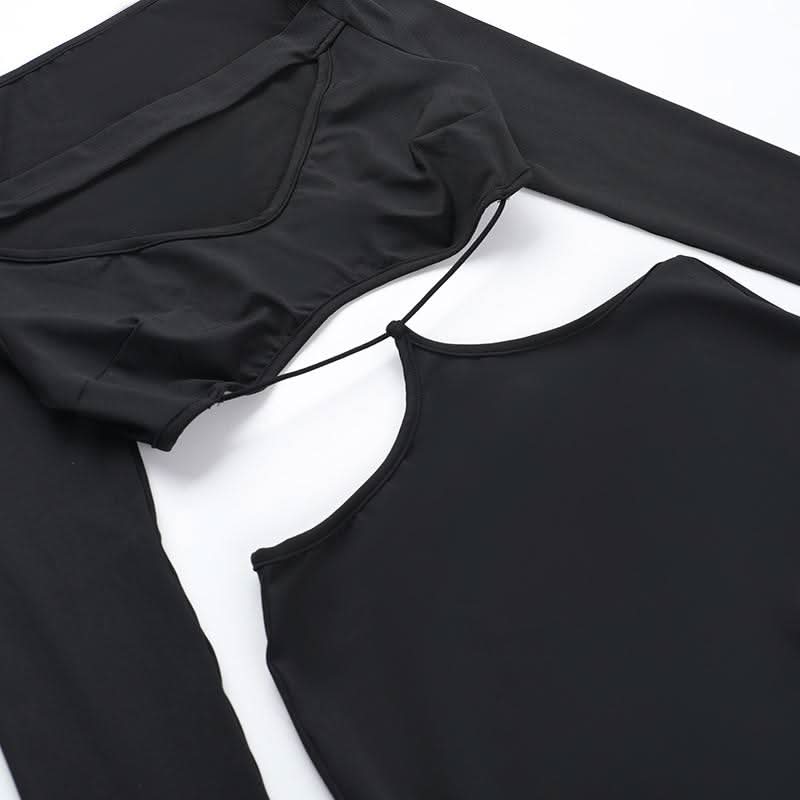 Long sleeve hollow out solid cut out maxi dress