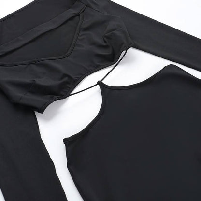 Long sleeve hollow out solid cut out maxi dress