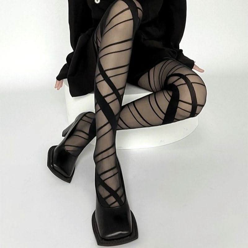Irregular bandage sheer mesh tights