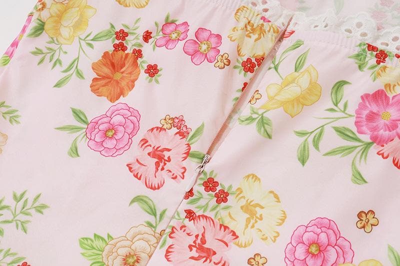 Halter print lace hem knotted maxi dress